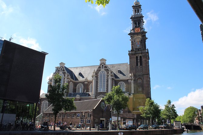 Amsterdam 3 hrs Bike Tour – live guide En/Fr/De/Nl/Sp - Westerkerk: a quick stop with a big story behind it